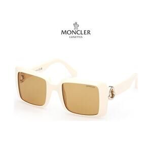 NEW Moncler ML0244 Promenade Sunglasses Solid Ivory Gold Logo Honey Lenses case